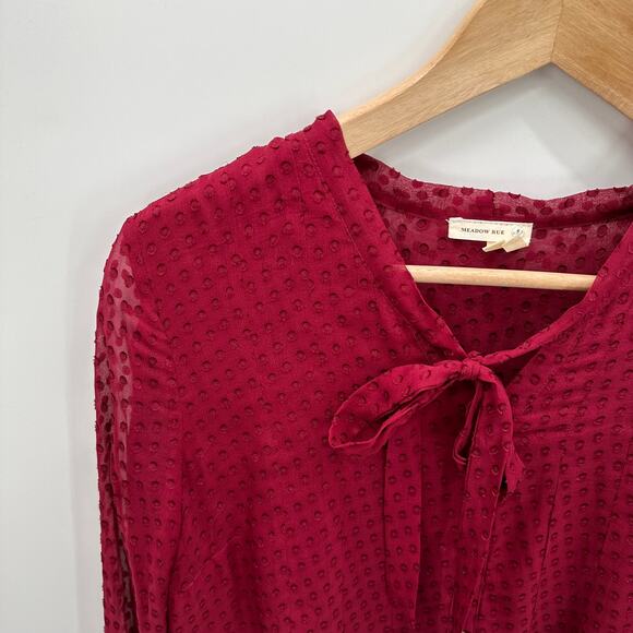 Anthropologie Meadow Rue Maroon Swiss Dot Blouse // S - Picture 3 of 10